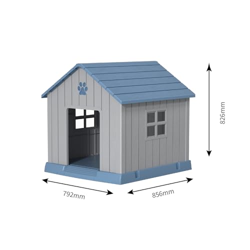 Image of Vizamoplast Paw Villa Medium Dog House | Premium PP Plastic Dog Kennel for Indoor & Outdoor Use | Weatherproof, UV Resistant, Water & Mildew Proof | Easy DIY Assembly | Ventilated | Easy Clean