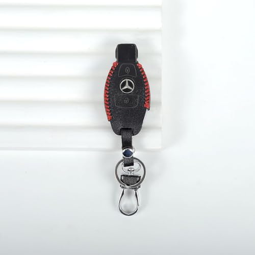 Image of Car Smart Remote Key Cover Case with Metal Keychain Hook Compatible for S Class, C Class, M Class 2 Button (Black)