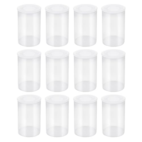 Quacc 12 PCS Clear Film Canisters with Lids, Film Canister Rocket Tube for Science Art Project, Empty Small Film Cans Sewing Storage Case Containers for Supplement Bead Fish Hook