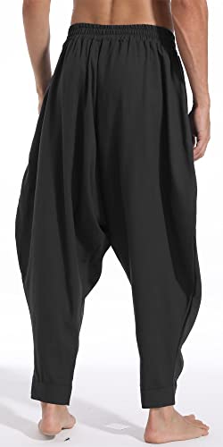 AITFINEISM Men's Drawstring Aladdin Hippie Harem Pants Loose Drop Crotch Trousers4