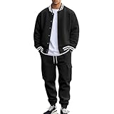 ZYXTIM Men's Casual Tracksuits 2 Piece Outfit Baseball Jacket Cargo Pants Sweatsuit Athletic Sports Set Travel Airport Sets Black