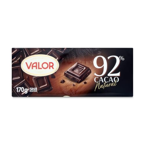 Valor - Chocolate Negro 92% - Tableta de Chocolate Negro con Mayor Porcentaje de Cacao - Intenso Sabor y Aroma - Sin Gluten y Apto para Celiacos - 170 Gramos