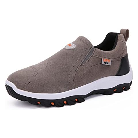 Mens Hiking Shoes Breathable Lightweight Slip on Walking Shoes Non Slip Outdoor Trekking Trainers Grey Cover