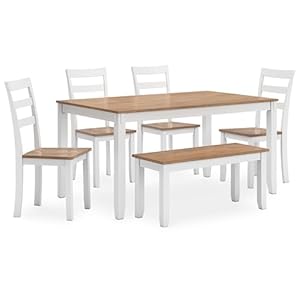 Signature Design by Ashley Gesthaven Modern Dining Table with 4 Chairs and Bench, Set of 6, White & Light Brown