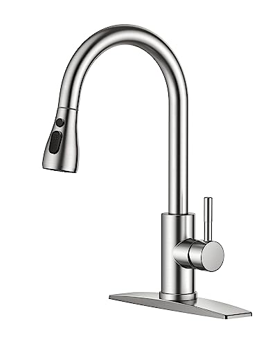 Comparison: Best Faucet For Farmhouse Sink 9 FORIOUS Kitchen Faucets with Pull Down Sprayer, Brushed Nickel, High Arc Single Handle Classic Stainless Steel Sink Faucet 1 or 3 Hole, Suitable for Farmhouse Camper Laundry Rv Bar