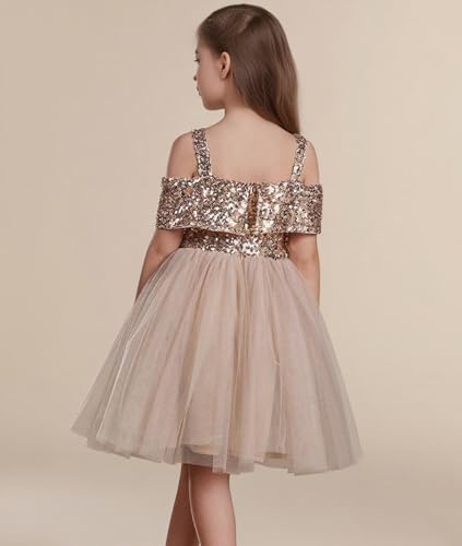Sparkly Sequin Tulle Flower Girl Dresses for Wedding Straps Formal Pageant Prom Mini Dress2