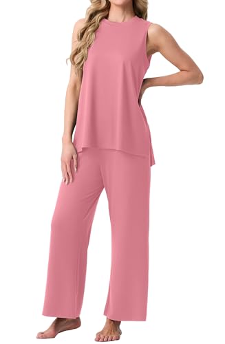 Image of PrinStory Womens Pajamas Sets 2 Piece Soft Pjs for Women Sleeveless Pajama Set Summer Loungewear with Pockets