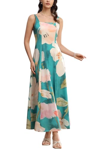 Image of Velius Women's Square Neck Sleeveless Floral Flowy Long Dress A Line Maxi Dress