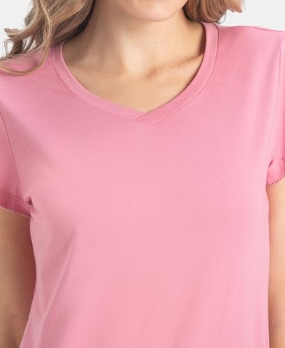 Image of Jockey RX12 Women Micro Modal Cotton Relaxed Fit Solid V Neck Half Sleeve T-Shirt