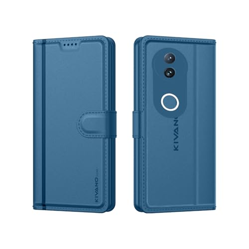Image of KIVANO LUXE for Vivo T4R 5G / iQOO Z10R 5G / Vivo V50E / V50 Luxury Handmade Leather Magnetic Flip Folio Case | Card Holder & Kickstand | Slim Protective Cover | Unisex - Blue