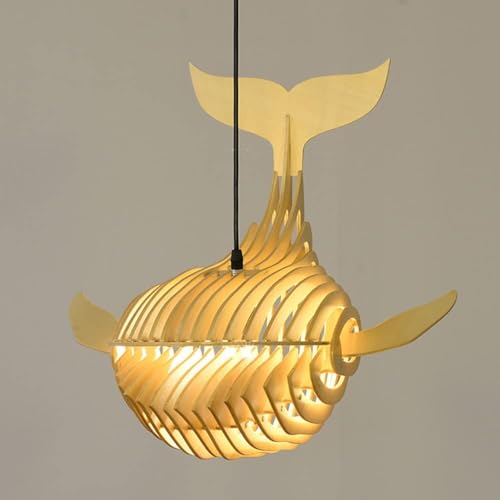 Plafonnier naturel suspendu en bois de ferme, luminaire poisson artisanal