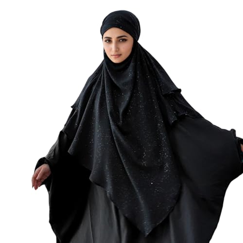 SIQITECHNO Womens Muslim Long Khimar Hijab Scarf Chiffon Sparkling Islamic Arabian Khimar Niqab Ramadan Eid Prayer Scarf Wrap2