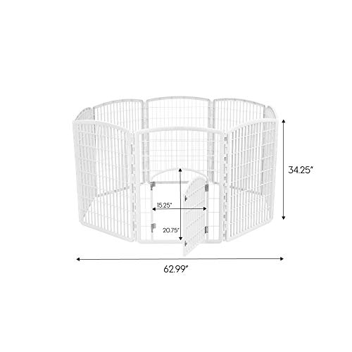 Iris Usa 34" Exercise 8-Panel Pet Playpen With Door, Dog Playpen, Puppy Playpen, Small Medium Large Dogs, Keep Pets Secure, Easy Assemble, Rust-Free, Heavy-Duty Molded Plastic, Customizable, White #TOP1