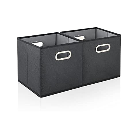Storage Cube Boxes-2 Pack foldable Fabric Storage Cubes with Metal Handles| Fabric Storage Baskets | Foldable Cubes Organiser Bins for Home, Office, Closet, Shelves (28*28 cm, Black) Cover