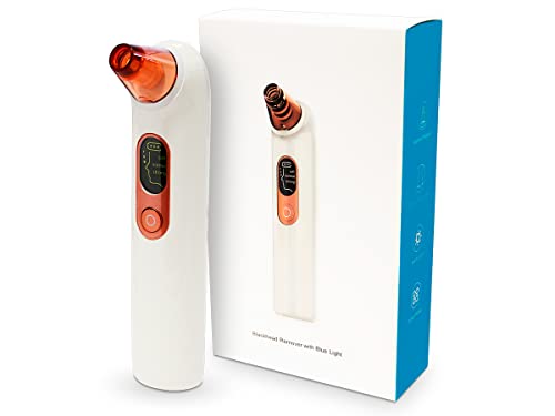 QUIRUMED Limpiador de poros facial, con luz LED azul, eléctrico, succionador de puntos negros y espinillas, 3 velocidades, carga con USB, 1,6W
