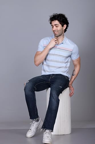 Image of SANE ORIGINALS T-Shirt for Men with Pocket || Textured Striped Polo for Men