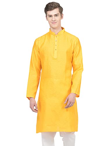 Image of SG LEMAN Knee Length Solid Kurta for Men | Silk | Long Sleeve | Ethnic Wear for Men | Party and Weeding wear Kurta
