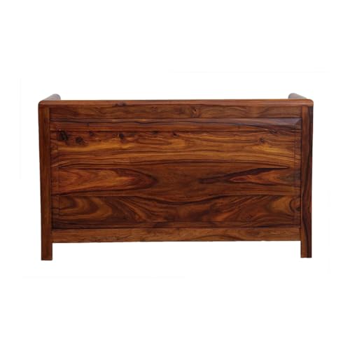 Image of Sheesham Wood Shoe Cabinet with Cushion Seat, 2 Door, Natural Finish | Comfortable Cushioned Seating, Stores 8-10 Pairs of Shoes, No Assembly Required