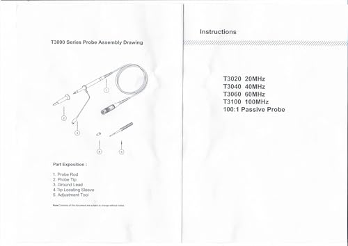 Image of T3100 High Voltage Probe 100MHz DC Bandwidth 1:100 Attenuation Probe Peak AC Max Working Input Voltage Works with Oscilloscope