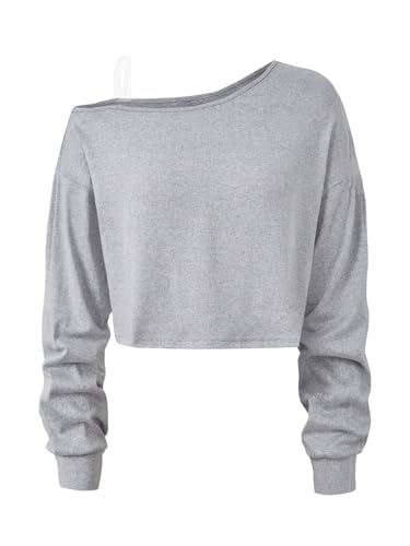 SHENHE Girl's Off The Shoulder Top Long Sleeve Spaghetti Strap Casual Plain Crop Tops