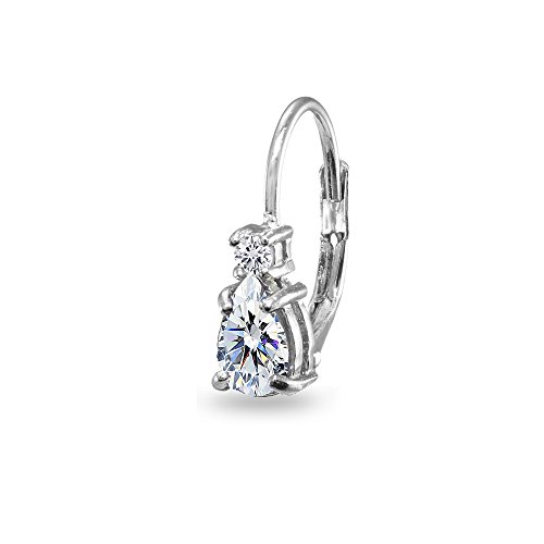 Sterling Silver Dainty Teardrop Huggie Leverback Earrings Made with AAA Cubic Zirconia2