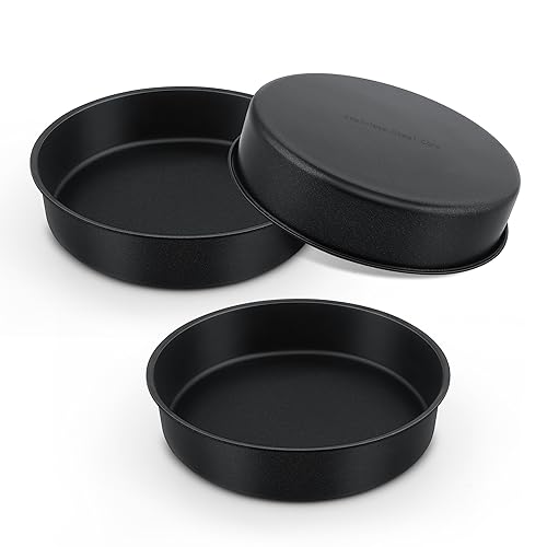 E-far 9.5 Inch Cake Pan Set of 3, Nonstick Round Baking Layer Cake Pans, Stainless Steel Core & Non-Toxic Coating, 2 Inch Deep (Black) by E-far - Used condition - US$19.64