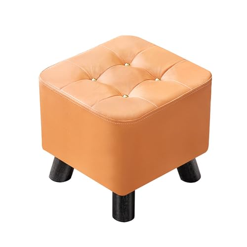 オットマンスツール 脚置きスツール 滑り止め 低い腰掛け PUレザー ソファ 足置き 玄関 化粧スツール 家庭 リビングルーム 寝室 多機能 リビング/玄関/寝室適用 (オレンジ色,30*30*30cm)