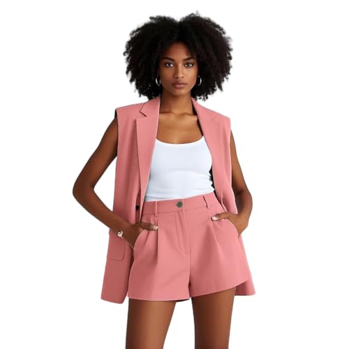 Summer Womens Sleeveless Blazer Vest Shorts Set 2 Piece Outfits Wedding Office Workout