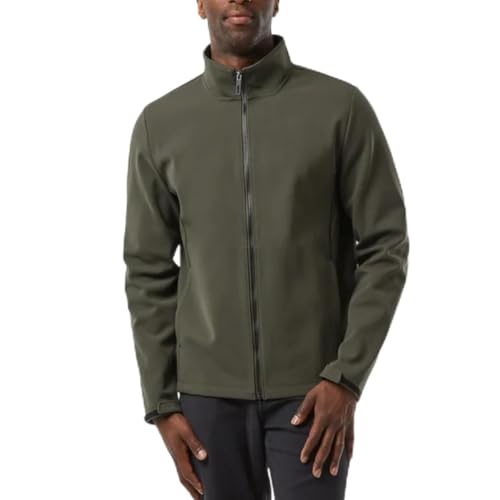 32 Degrees Chaqueta con cremallera completa para hombre, ajuste regular, casual al aire libre, puños ajustables, cuello alto, interior cepillado, abrigo con cremallera activa (verde, L), Verde, Large