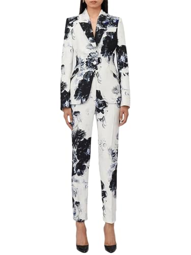 Women's Fashion Floral Printed Blazer Suit Jacket Pencil Pants Set 2Pcs