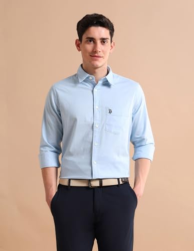 Image of U.S. Polo ASSN. Solid Regular Fit Shirts for Men - Full Sleeve Mens Casual Shirts