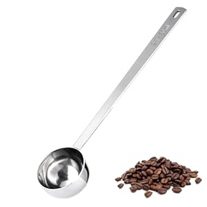 U-Taste Coffee Scoop 2 Tablespoon: 18/8 Stainless Steel Measuring Scooper for Ground Coffee, Bean, Powder, Espresso, 6.9in Long Handle Metal Meaure Spoon for Canister, Jar (2Tbsp/30ml, Silver)