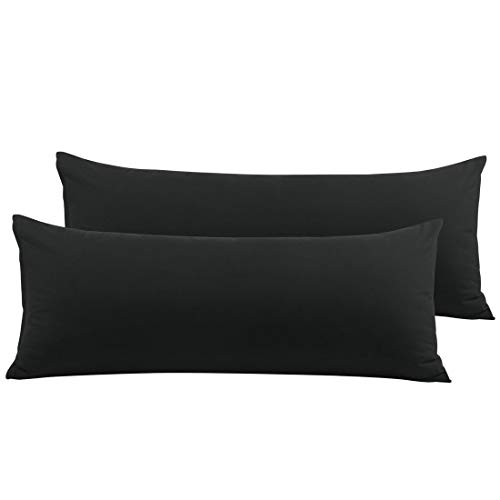 PiccoCasa funda de almohada con cierre de cremallera, juego de 2 fundas de almohada de 1,2 m para almohada larga y suave microfibra 1800 negro Cover