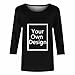 3/4 Sleeve Custom T Shirts for Women Design Your Own Shirt Add Image Personalized Soft Tee Tops Printed Photo Front Black