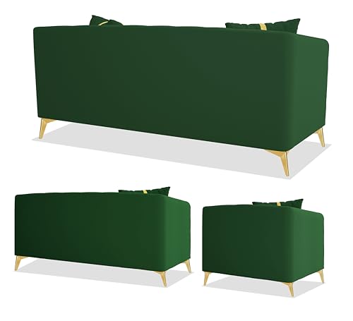 Image of Adorn India Premium Mystic - 3 Years Warranty - 3+2+1 Sofa Set Velvet Suede Fabric - Green