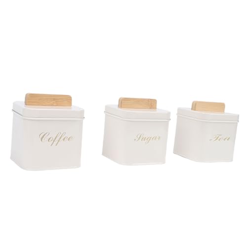 Rcniso Botes de té de Hojalata de Primera Calidad, Contenedor de Almacenamiento Hermético con de Madera para Tarros de té, Botes de Cocina (Beige)