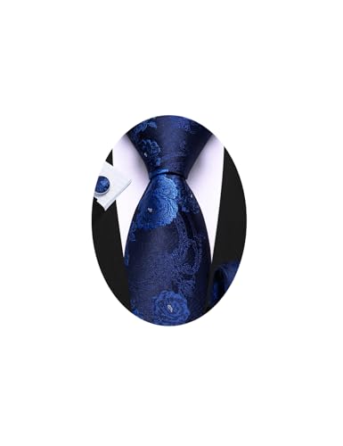 Image of Barry.Wang Flower Ties for Men Silk Woven Floral Tie Sets Necktie Handkerchief Cufflinks Wedding Party