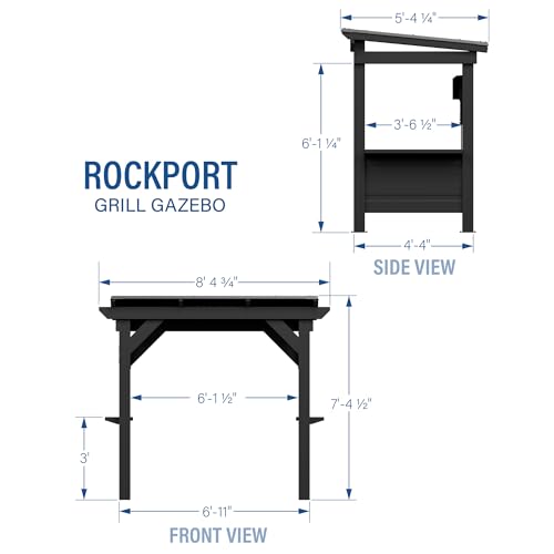 Backyard Discovery Rockport 8' x 6' Galvanized Steel BBQ Grill Gazebo Pavilion with Hardtop Steel Roof, Bar Tops, Powerport, Snow Load Support, Wind Resistance, Cook Station for Outdoor Patio or Deck - image 3