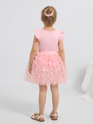 Image of Girls Tulle Skirt Set Kid Toddler Girl 2 Piece Outfits Ruffle Sleeve T-Shirt Bowknot Tutu Dress Birthday Party Outfit