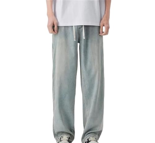 Men Straight Jeans Loose Fit Soft Stretch Casual Denim Pants High Waist Elegant Office Trousers