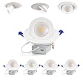 Adetu 6 inch 5CCT Gimbal Led Recessed Lights, 360°+90° Adjustable Directional Recessed Lighting, 2700K/3000K/3500K/4000K/5000K Dimmable Remodel Eyeball Canless Downlight with Jbox, ETL (White,4 Pack)
