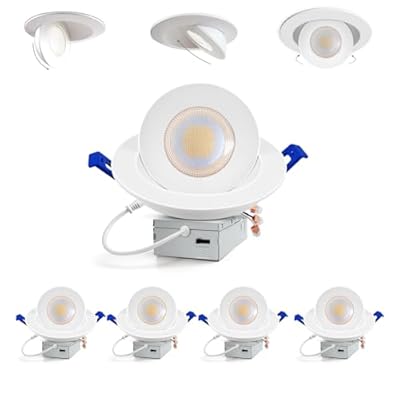 Adetu 6 inch 5CCT Gimbal Led Recessed Lights, 360°+90° Adjustable Directional Recessed Lighting, 2700K/3000K/3500K/4000K/5000K Dimmable Remodel Eyeball Canless Downlight with Jbox, ETL (White,4 Pack)