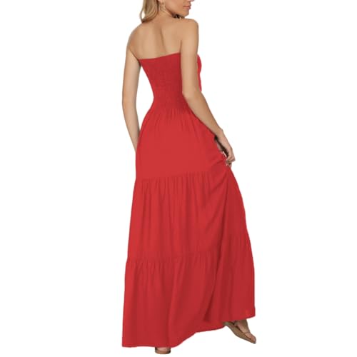 Image of Women's Summer Strapless Tube Top Maxi Dresses Off Shoulder Boho Beach Long Dress