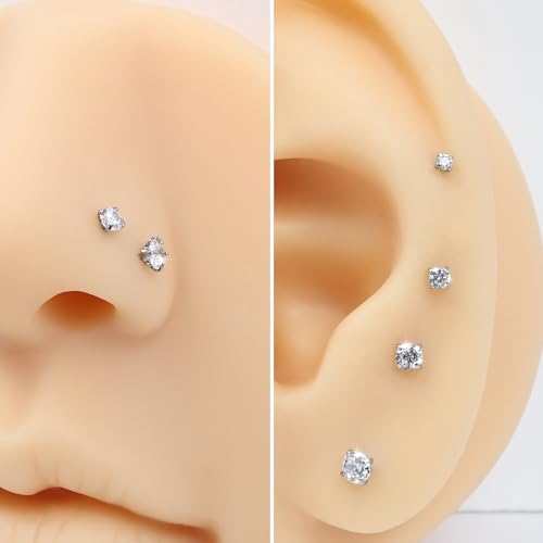 12PCS 18G Nose Ring Hoop 20G Nose Studs Sets, 316L Surgical Steel Hypoallergenic 14K Gold Plated CZ Hinged Clicker L Shape/Corkscrew Nose Studs Piercing Jewelry for Women Men3