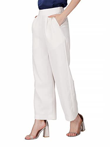 Image of fabcoast High Waist Wide Leg Loose Relaxed fit Women Pants - Flare Style, Half Waistband, Soft and Breathable Fabric - Ideal for Casual and Formal Wear.