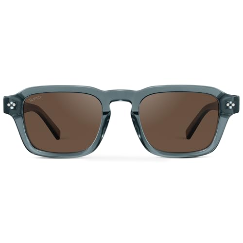 WMP Eyewear - Men's Polarized Sunglasses: Narrow Geometric Frame, Rectangular Lenses, Round Rivets, Injected Metal Core2