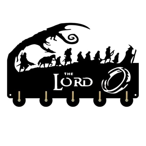 SZUK Ring lord silhouette Household Decor Wooden Wall Hooks Mounted Key Hooks for Wall, Key Holder for Wall Decorative with 5 Hooks, Wooden Home Wall Decor for Entryway Hallway