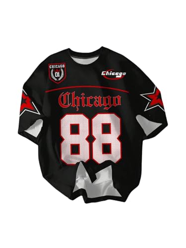 WDIRARA Boy's Jersey Shirt Number Graphic Tee Short Sleeve Crew Neck Oversized Top