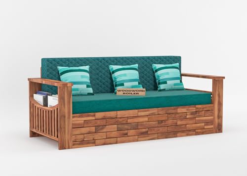 Image of Solid Sheesham Wooden Sofa Cums Bed with Mattresses for Living Room|Rosewood 3-Person Sofa Cums Bed for Bedroom Without Pillow (G-Natural Finish)