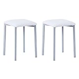 Noorsk Design Lote de 2 Banquetas Cocina - Taburete Bajo con Estructura Metálica Gris Epoxi y Asiento de Madera de DM con Espuma, 32x32x45 cm (Blanco)